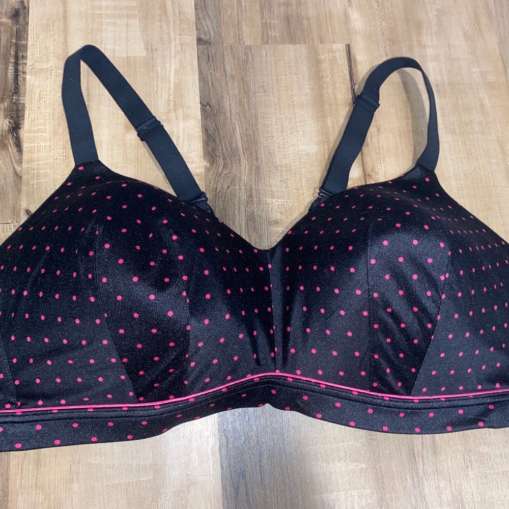 CACIQUE Lane Bryant Bra 44DD, Black with Pink Polka Dot Design